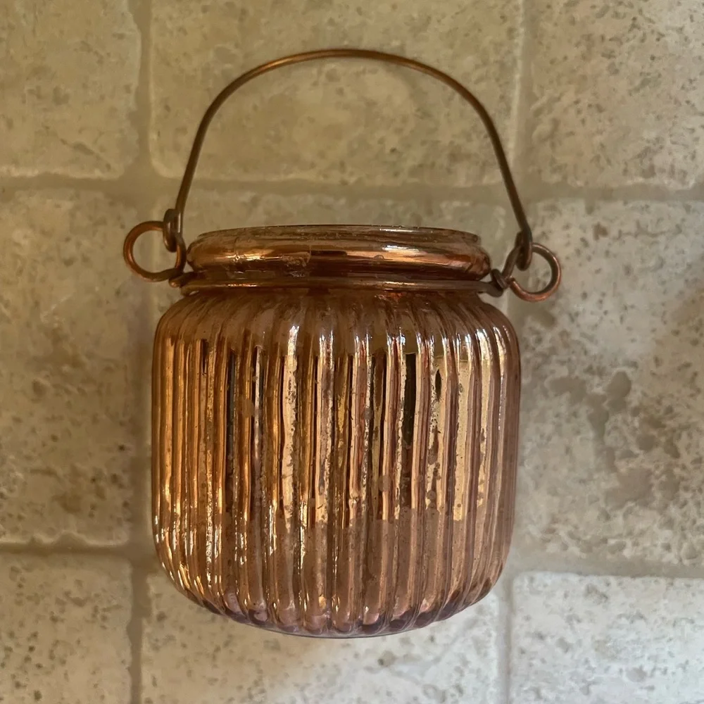 Mini Mercury Glass Hanging Votive Candleholders Copper Set of 3